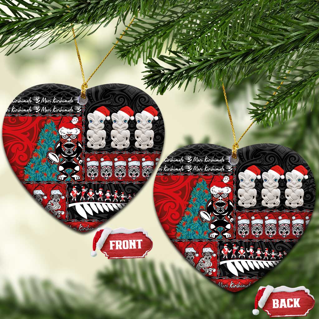 New Zealand Christmas Ceramic Ornament Maori Christmas Spirit - Meri Kirihimete LT03 Heart Black - Polynesian Pride