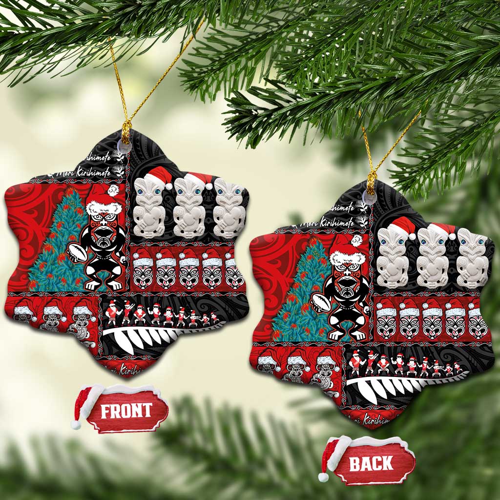 New Zealand Christmas Ceramic Ornament Maori Christmas Spirit - Meri Kirihimete LT03 Snow Flake Black - Polynesian Pride