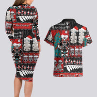 New Zealand Christmas Couples Matching Long Sleeve Bodycon Dress and Hawaiian Shirt Maori Christmas Spirit - Meri Kirihimete LT03 - Polynesian Pride
