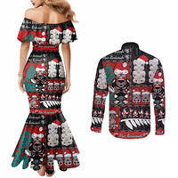 New Zealand Christmas Couples Matching Mermaid Dress and Long Sleeve Button Shirt Maori Christmas Spirit - Meri Kirihimete LT03 - Polynesian Pride