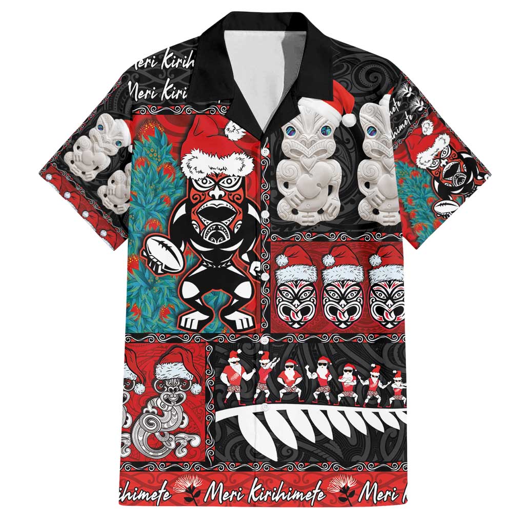New Zealand Christmas Family Matching Long Sleeve Bodycon Dress and Hawaiian Shirt Maori Christmas Spirit - Meri Kirihimete LT03 Dad's Shirt - Short Sleeve Black - Polynesian Pride