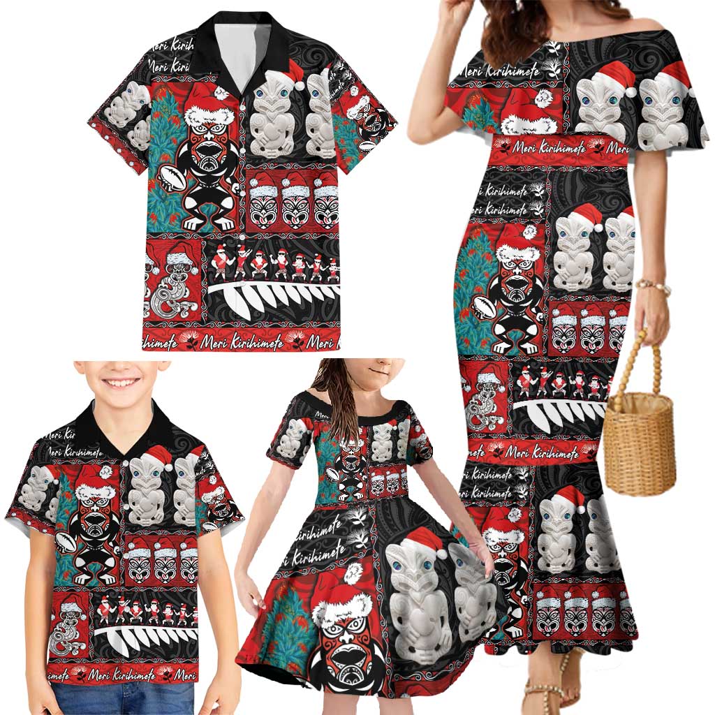 New Zealand Christmas Family Matching Mermaid Dress and Hawaiian Shirt Maori Christmas Spirit - Meri Kirihimete LT03 - Polynesian Pride