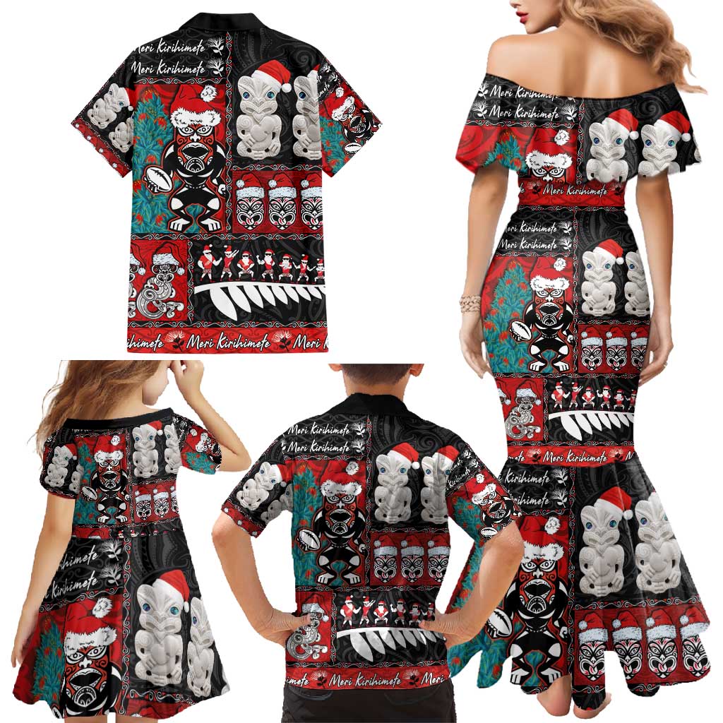 New Zealand Christmas Family Matching Mermaid Dress and Hawaiian Shirt Maori Christmas Spirit - Meri Kirihimete LT03 - Polynesian Pride