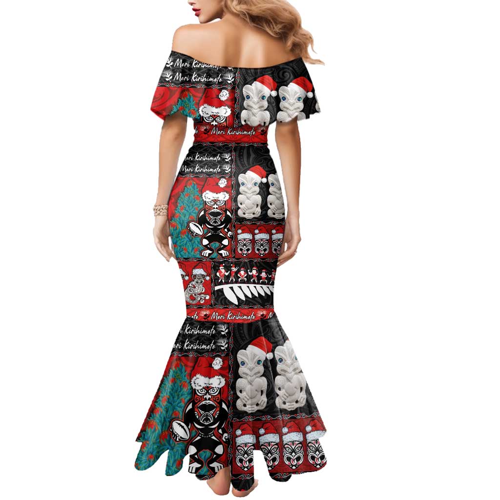 New Zealand Christmas Family Matching Mermaid Dress and Hawaiian Shirt Maori Christmas Spirit - Meri Kirihimete LT03 - Polynesian Pride