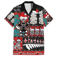New Zealand Christmas Family Matching Off Shoulder Short Dress and Hawaiian Shirt Maori Christmas Spirit - Meri Kirihimete LT03 Dad's Shirt - Short Sleeve Black - Polynesian Pride
