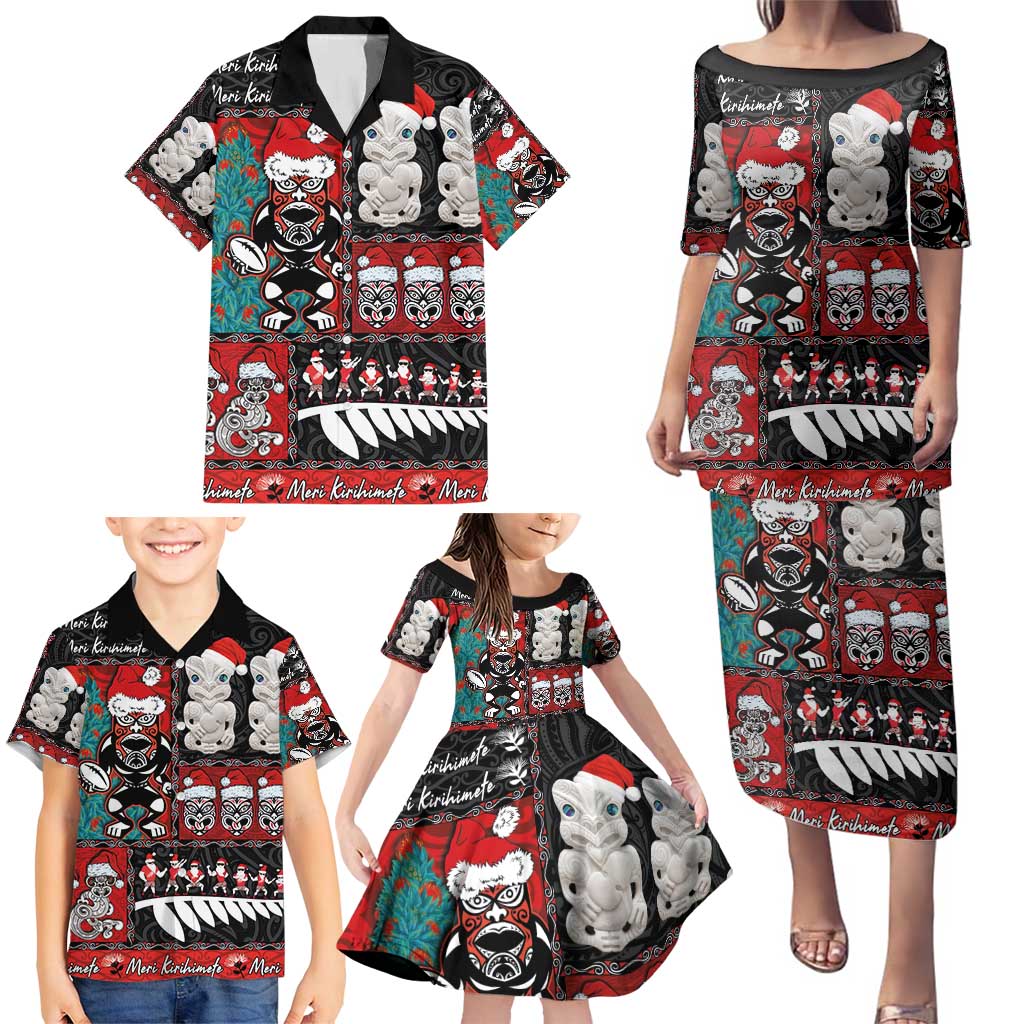New Zealand Christmas Family Matching Puletasi and Hawaiian Shirt Maori Christmas Spirit - Meri Kirihimete LT03 - Polynesian Pride