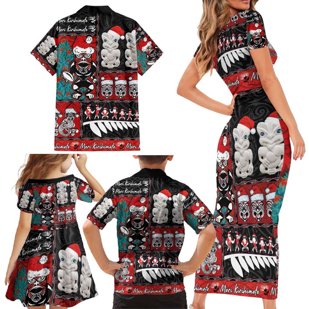 New Zealand Christmas Family Matching Short Sleeve Bodycon Dress and Hawaiian Shirt Maori Christmas Spirit - Meri Kirihimete LT03 - Polynesian Pride