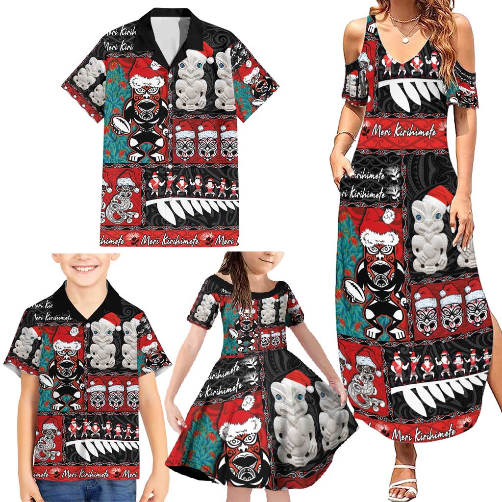 New Zealand Christmas Family Matching Summer Maxi Dress and Hawaiian Shirt Maori Christmas Spirit - Meri Kirihimete LT03 - Polynesian Pride