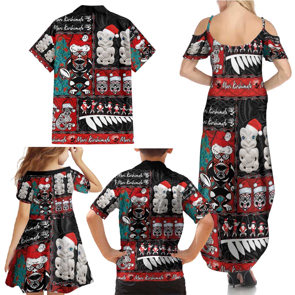 New Zealand Christmas Family Matching Summer Maxi Dress and Hawaiian Shirt Maori Christmas Spirit - Meri Kirihimete LT03 - Polynesian Pride