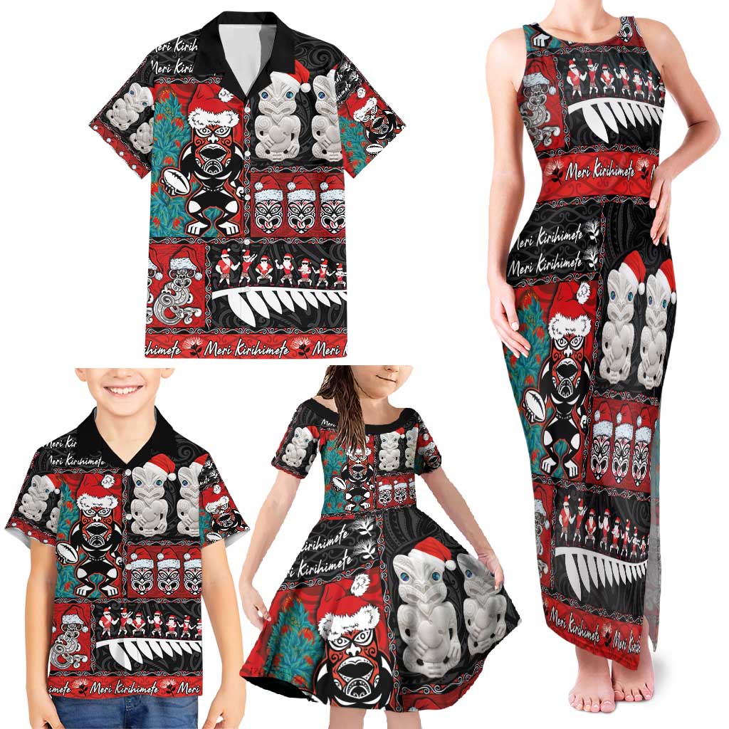 New Zealand Christmas Family Matching Tank Maxi Dress and Hawaiian Shirt Maori Christmas Spirit - Meri Kirihimete LT03 - Polynesian Pride