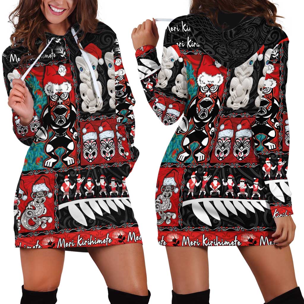 New Zealand Christmas Hoodie Dress Maori Christmas Spirit - Meri Kirihimete LT03 - Polynesian Pride