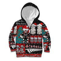 New Zealand Christmas Kid Hoodie Maori Christmas Spirit - Meri Kirihimete LT03 Zip Hoodie Black - Polynesian Pride
