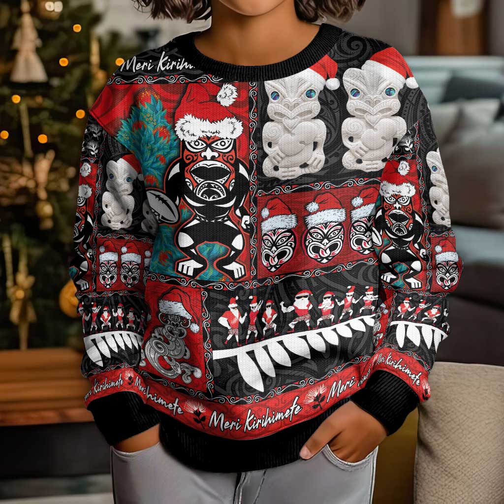 New Zealand Christmas Kid Ugly Christmas Sweater Maori Christmas Spirit - Meri Kirihimete LT03 - Polynesian Pride