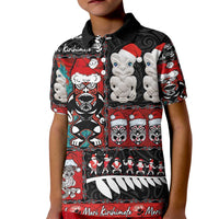 New Zealand Christmas Kid Polo Shirt Maori Christmas Spirit - Meri Kirihimete LT03 Kid Black - Polynesian Pride