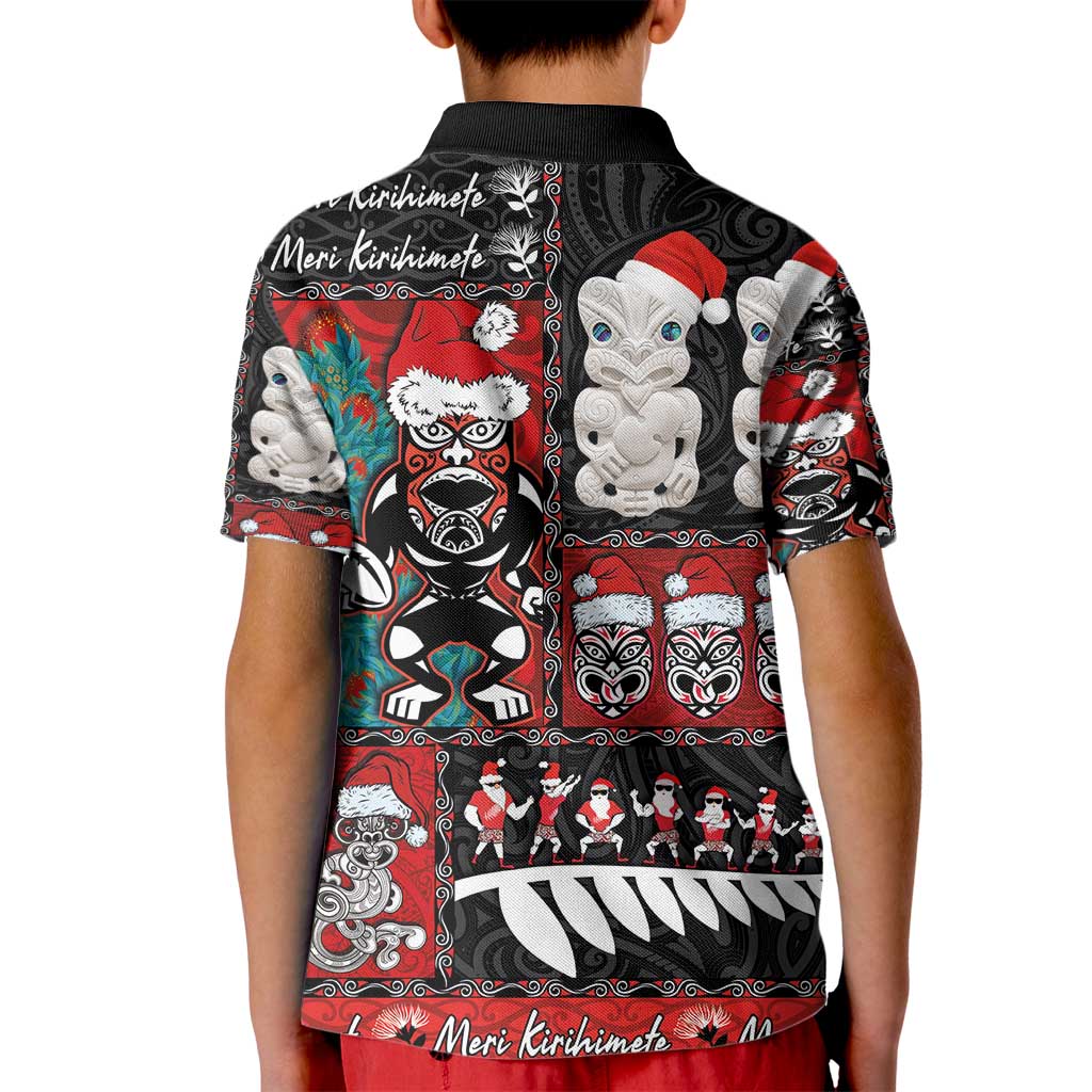 New Zealand Christmas Kid Polo Shirt Maori Christmas Spirit - Meri Kirihimete LT03 - Polynesian Pride