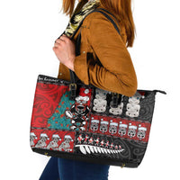 New Zealand Christmas Leather Tote Bag Maori Christmas Spirit - Meri Kirihimete LT03 Black - Polynesian Pride