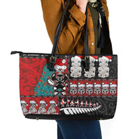 New Zealand Christmas Leather Tote Bag Maori Christmas Spirit - Meri Kirihimete LT03 - Polynesian Pride
