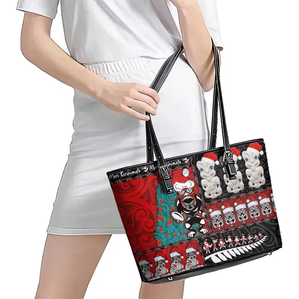 New Zealand Christmas Leather Tote Bag Maori Christmas Spirit - Meri Kirihimete LT03 - Polynesian Pride