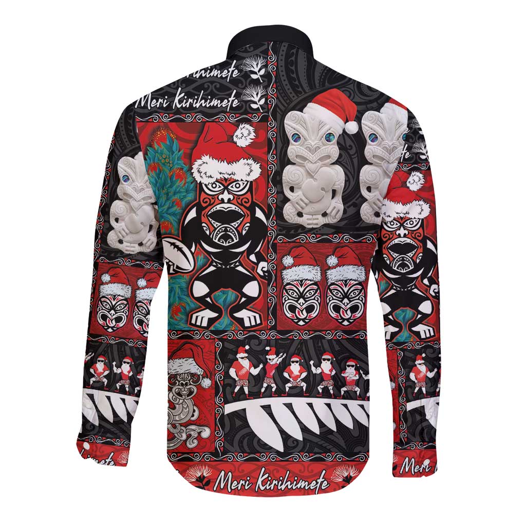 New Zealand Christmas Long Sleeve Button Shirt Maori Christmas Spirit - Meri Kirihimete LT03 - Polynesian Pride