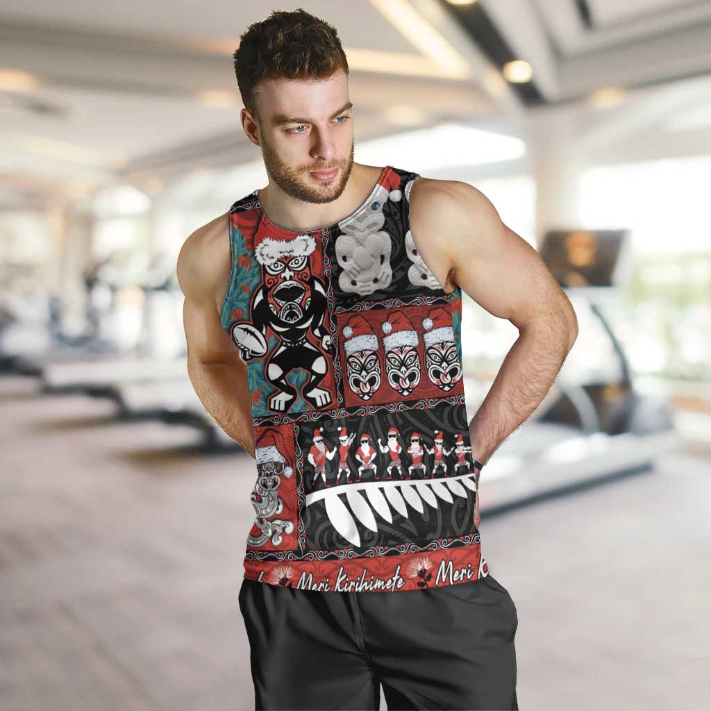 New Zealand Christmas Men Tank Top Maori Christmas Spirit - Meri Kirihimete LT03 Black - Polynesian Pride