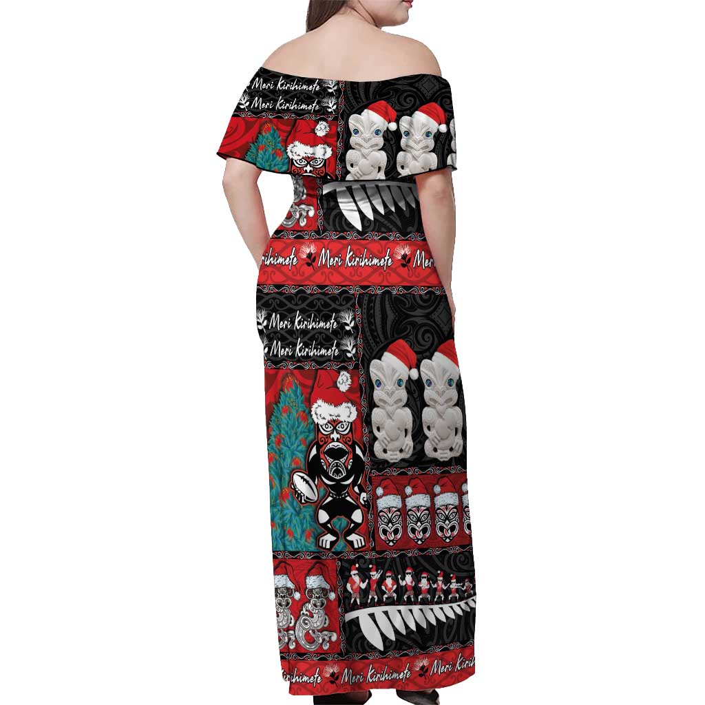 New Zealand Christmas Off Shoulder Maxi Dress Maori Christmas Spirit - Meri Kirihimete LT03 - Polynesian Pride