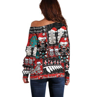 New Zealand Christmas Off Shoulder Sweater Maori Christmas Spirit - Meri Kirihimete LT03 - Polynesian Pride