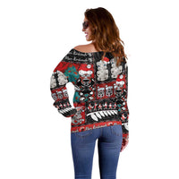 New Zealand Christmas Off Shoulder Sweater Maori Christmas Spirit - Meri Kirihimete LT03 - Polynesian Pride