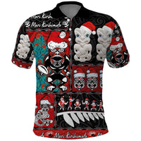 New Zealand Christmas Polo Shirt Maori Christmas Spirit - Meri Kirihimete LT03 Black - Polynesian Pride