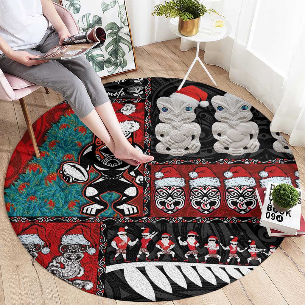 New Zealand Christmas Round Carpet Maori Christmas Spirit - Meri Kirihimete LT03 - Polynesian Pride