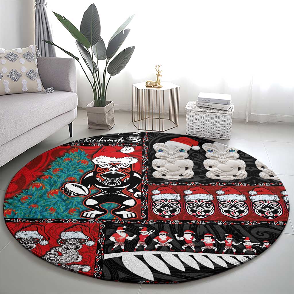 New Zealand Christmas Round Carpet Maori Christmas Spirit - Meri Kirihimete LT03 - Polynesian Pride