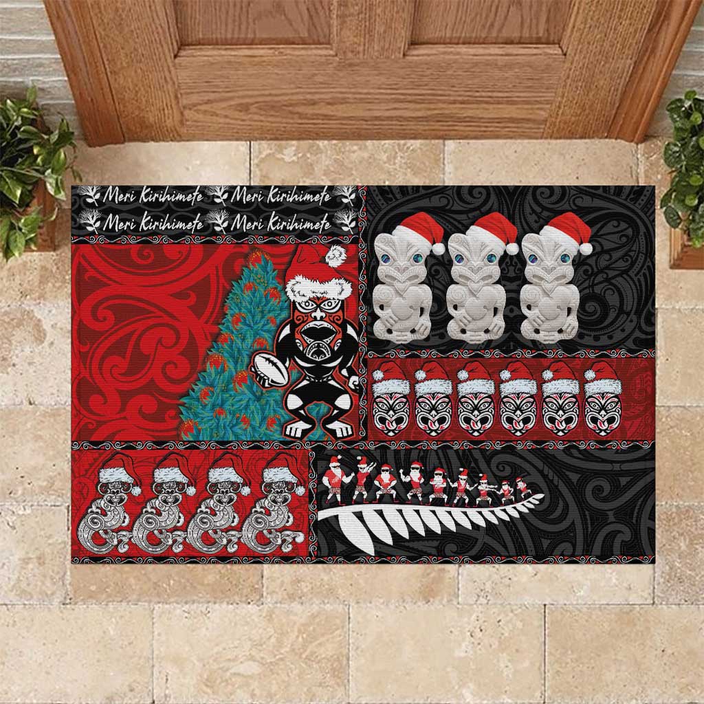 New Zealand Christmas Rubber Doormat Maori Christmas Spirit - Meri Kirihimete LT03 Black - Polynesian Pride