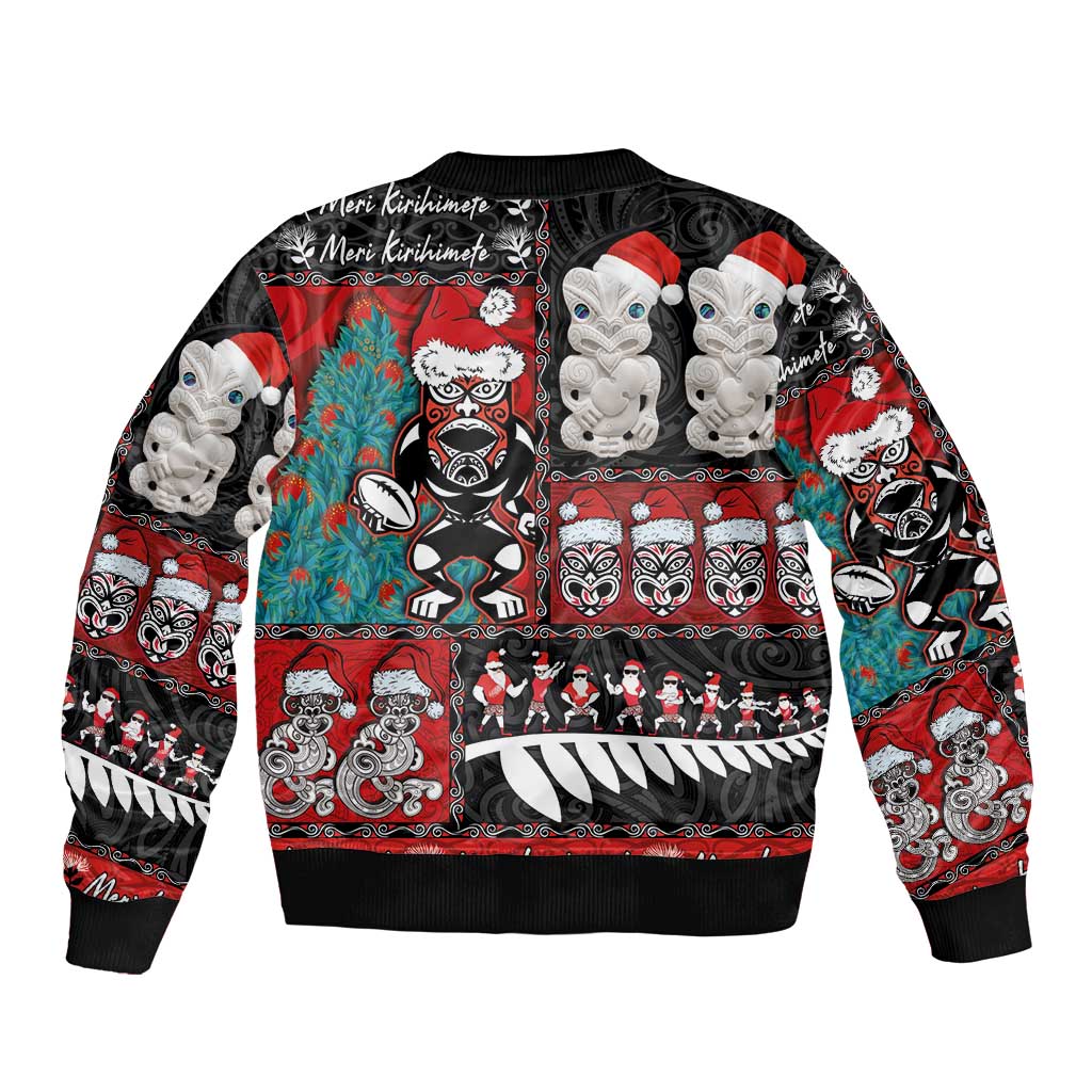 New Zealand Christmas Sleeve Zip Bomber Jacket Maori Christmas Spirit - Meri Kirihimete LT03 - Polynesian Pride