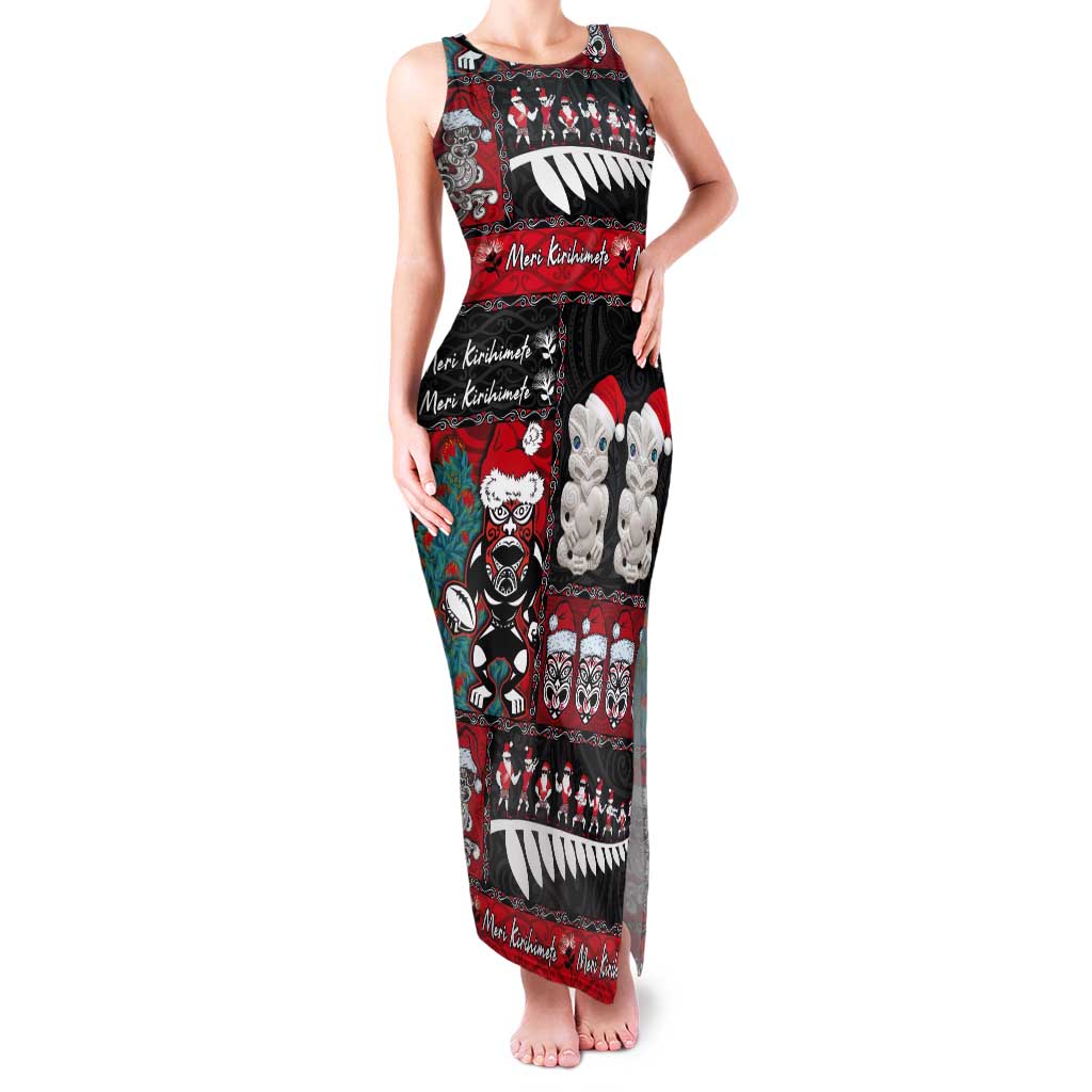 New Zealand Christmas Tank Maxi Dress Maori Christmas Spirit - Meri Kirihimete LT03 Women Black - Polynesian Pride