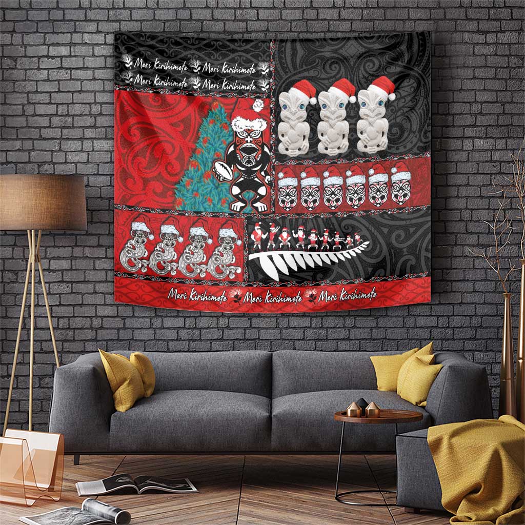 New Zealand Christmas Tapestry Maori Christmas Spirit - Meri Kirihimete LT03 Black - Polynesian Pride