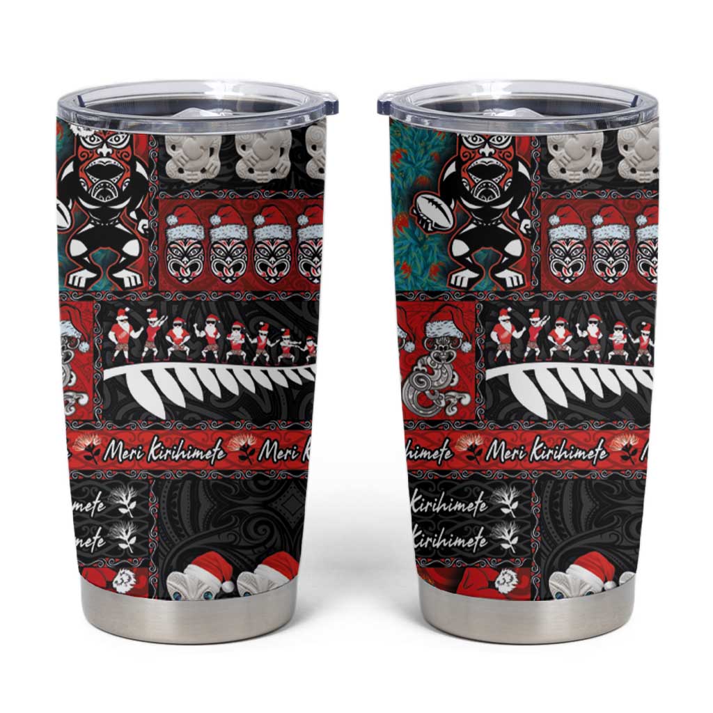 New Zealand Christmas Tumbler Cup Maori Christmas Spirit - Meri Kirihimete LT03 Black - Polynesian Pride