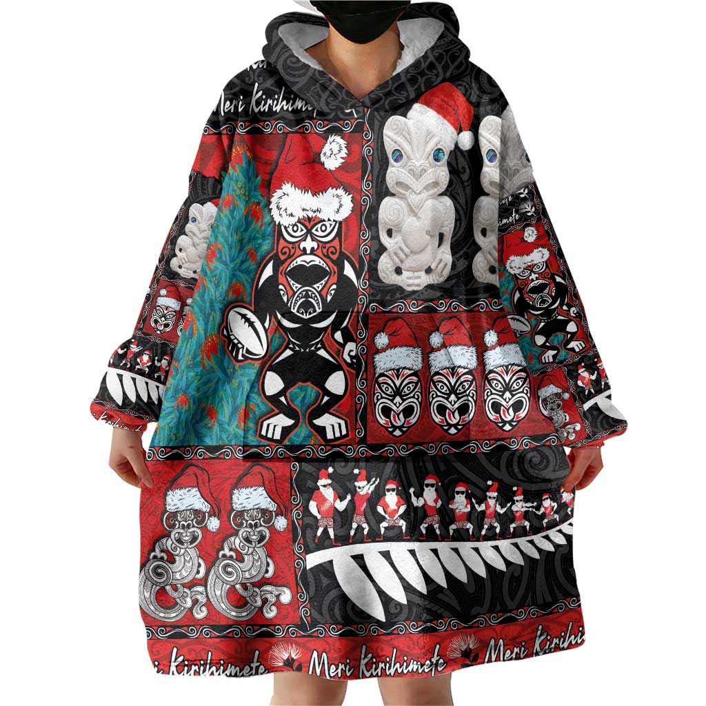 New Zealand Christmas Wearable Blanket Hoodie Maori Christmas Spirit - Meri Kirihimete LT03 - Polynesian Pride