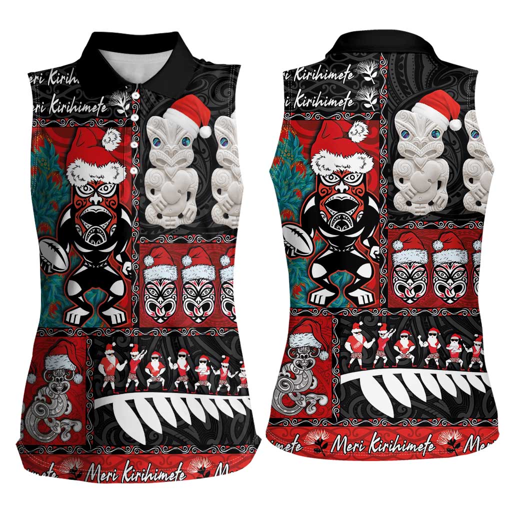 New Zealand Christmas Women Sleeveless Polo Shirt Maori Christmas Spirit - Meri Kirihimete LT03 - Polynesian Pride