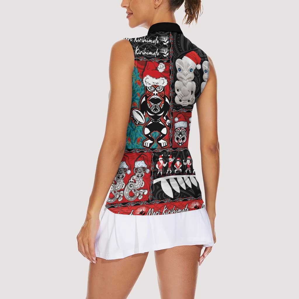 New Zealand Christmas Women Sleeveless Polo Shirt Maori Christmas Spirit - Meri Kirihimete LT03 - Polynesian Pride
