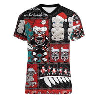 New Zealand Christmas Women V-Neck T-Shirt Maori Christmas Spirit - Meri Kirihimete LT03 Female Black - Polynesian Pride