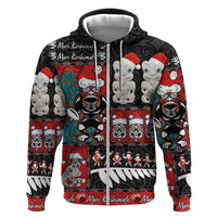 New Zealand Christmas Zip Hoodie Maori Christmas Spirit - Meri Kirihimete LT03 Zip Hoodie Black - Polynesian Pride