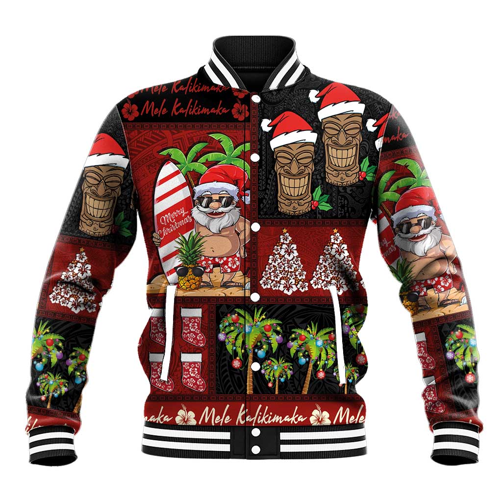 Hawaiian Christmas Baseball Jacket - Mele Kalikimaka Island Holiday Vibes - Black Red LT03 Unisex Black - Red - Polynesian Pride