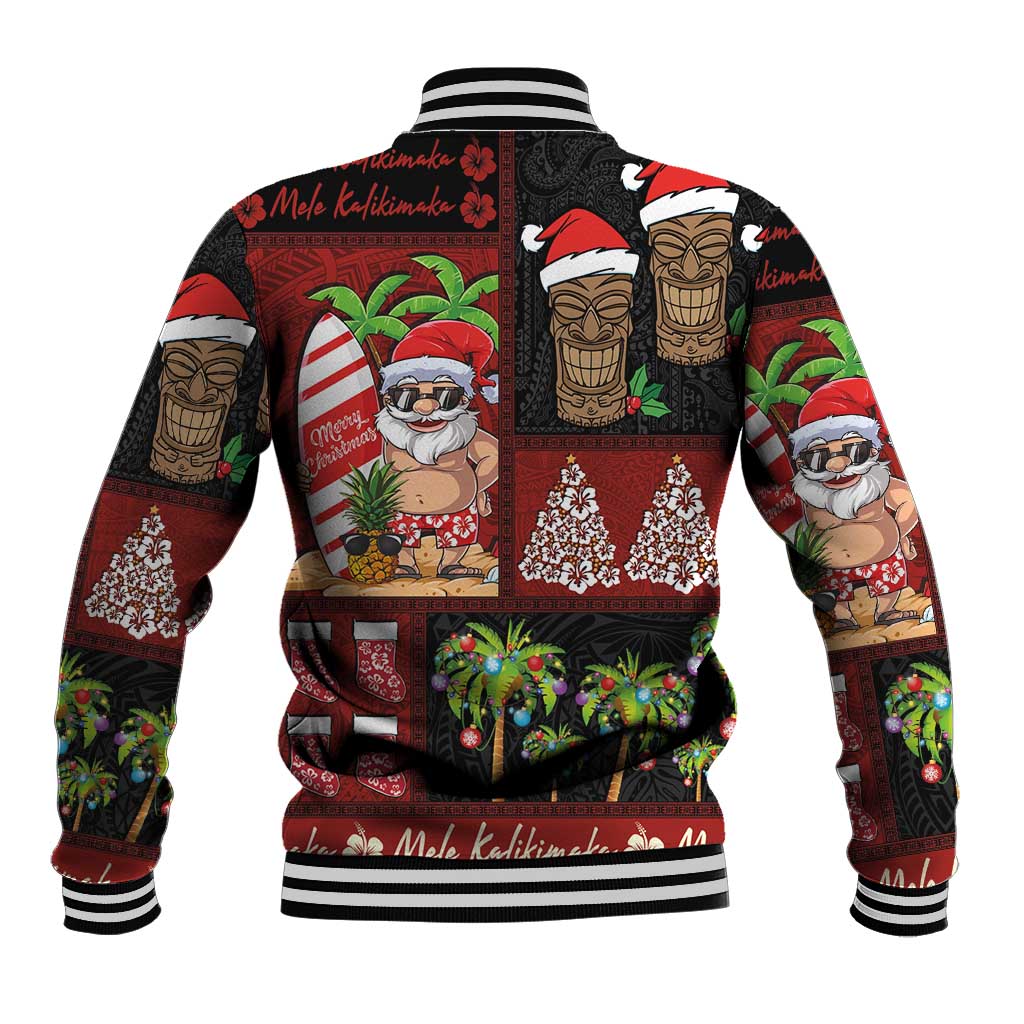 Hawaiian Christmas Baseball Jacket - Mele Kalikimaka Island Holiday Vibes - Black Red LT03 - Polynesian Pride