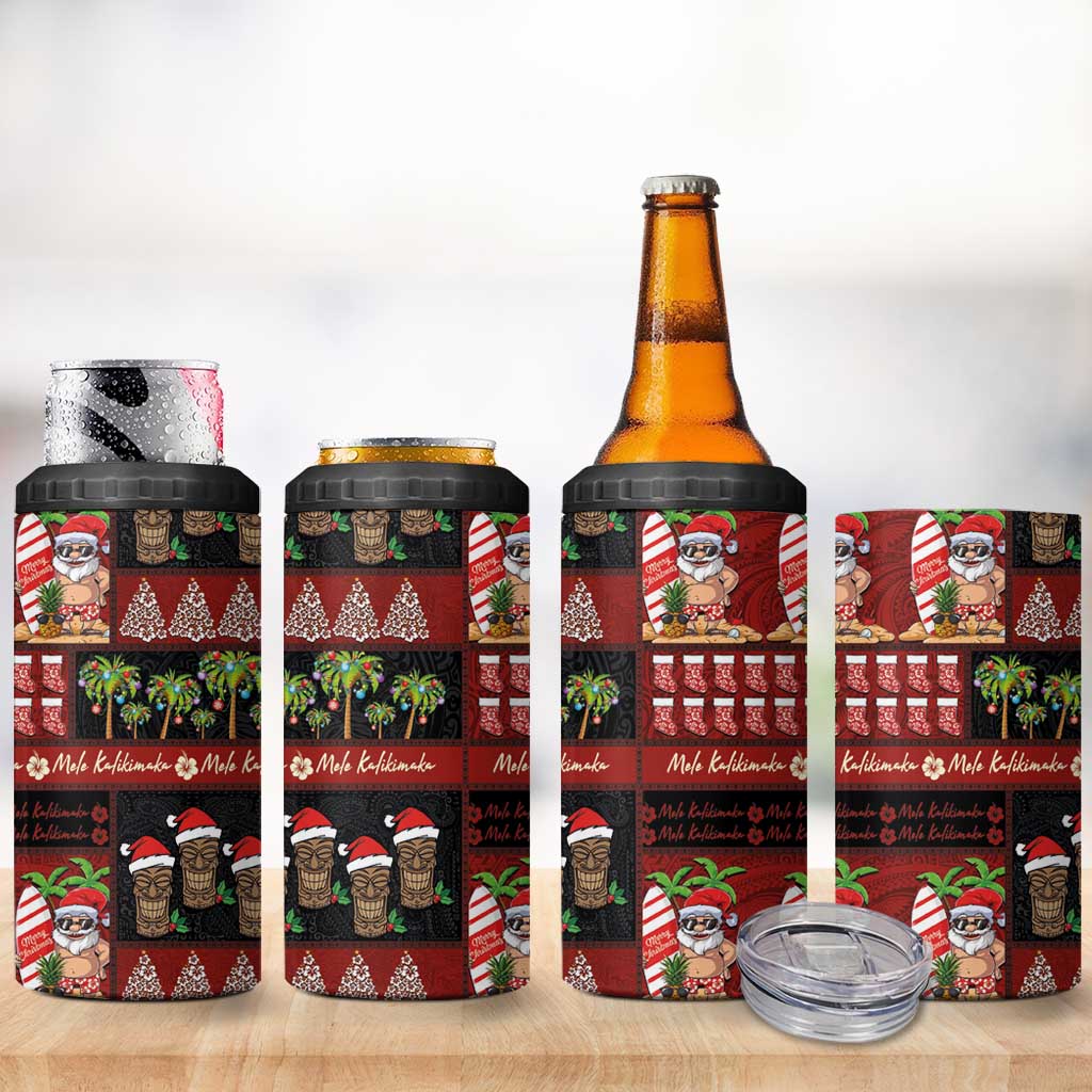 Hawaiian Christmas 4 in 1 Can Cooler Tumbler - Mele Kalikimaka Island Holiday Vibes - Black Red LT03 - Polynesian Pride