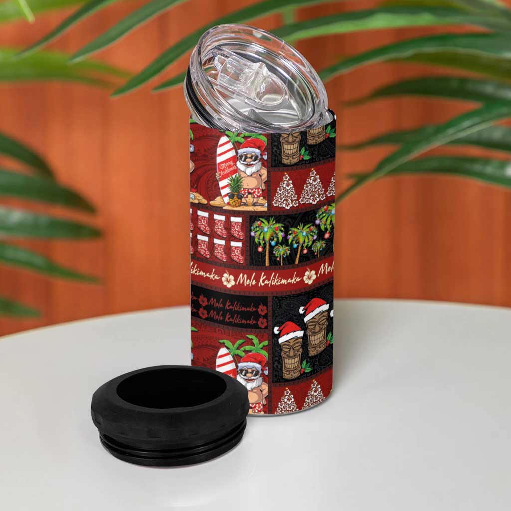 Hawaiian Christmas 4 in 1 Can Cooler Tumbler - Mele Kalikimaka Island Holiday Vibes - Black Red LT03 - Polynesian Pride