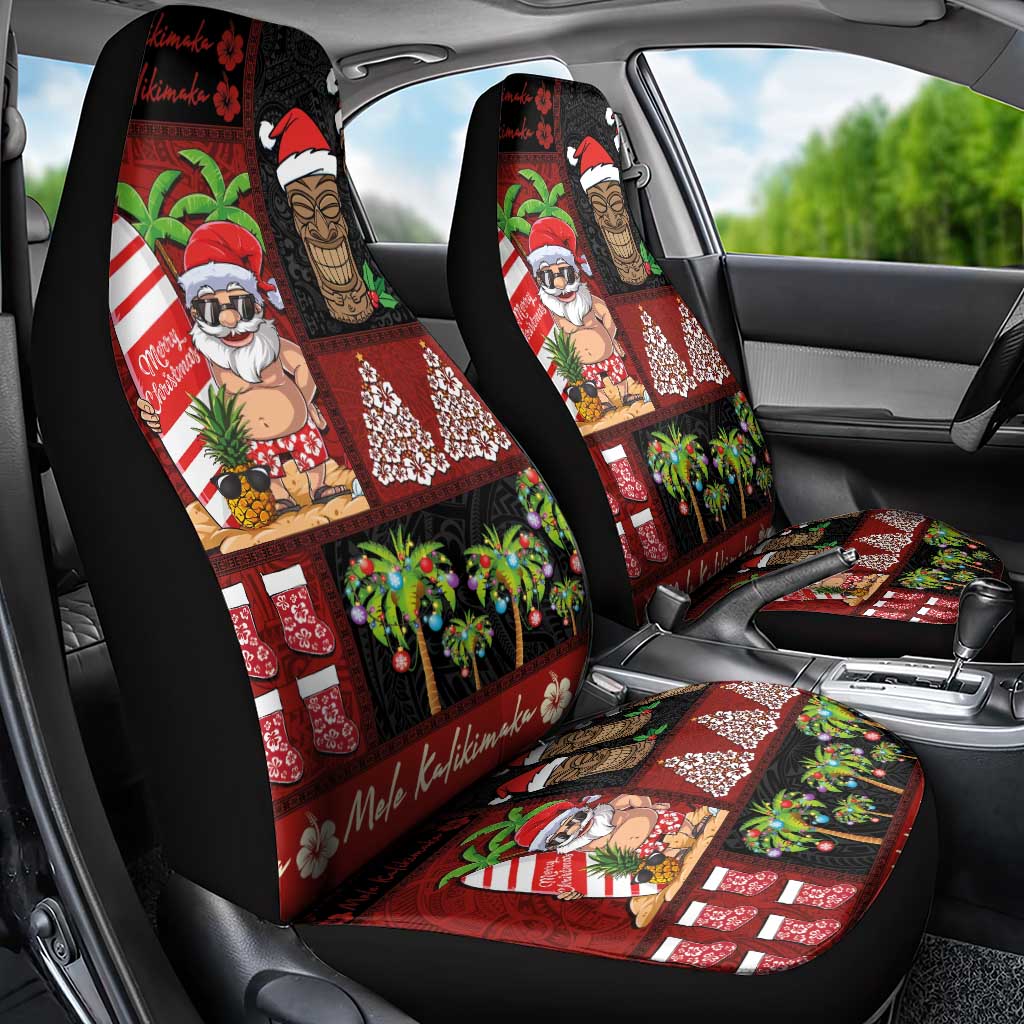 Hawaiian Christmas Car Seat Cover - Mele Kalikimaka Island Holiday Vibes - Black Red LT03 - Polynesian Pride