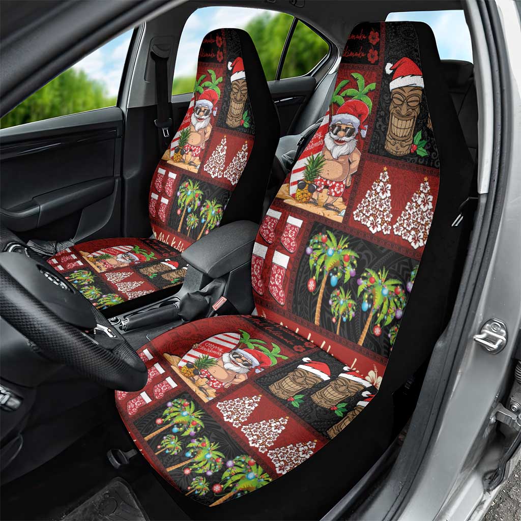 Hawaiian Christmas Car Seat Cover - Mele Kalikimaka Island Holiday Vibes - Black Red LT03 - Polynesian Pride