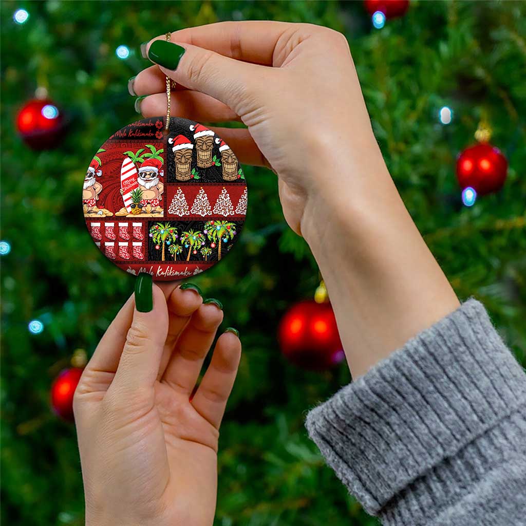 Hawaiian Christmas Ceramic Ornament - Mele Kalikimaka Island Holiday Vibes - Black Red