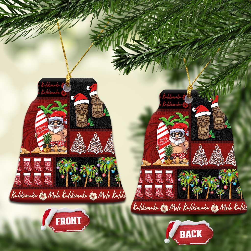Hawaiian Christmas Ceramic Ornament - Mele Kalikimaka Island Holiday Vibes - Black Red