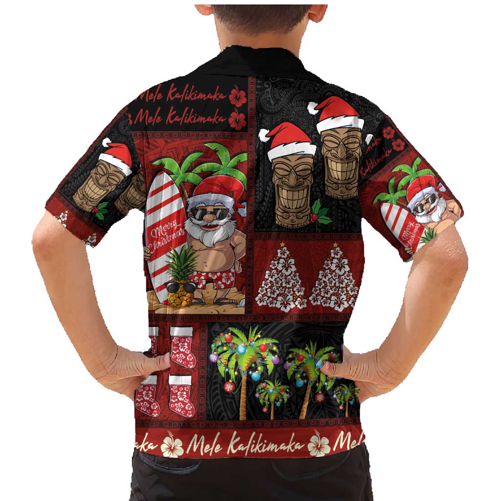 Hawaiian Christmas Family Matching Mermaid Dress and Hawaiian Shirt - Mele Kalikimaka Island Holiday Vibes - Black Red LT03 - Polynesian Pride