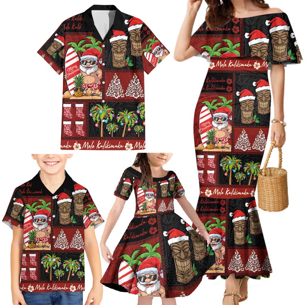 Hawaiian Christmas Family Matching Mermaid Dress and Hawaiian Shirt - Mele Kalikimaka Island Holiday Vibes - Black Red LT03 - Polynesian Pride
